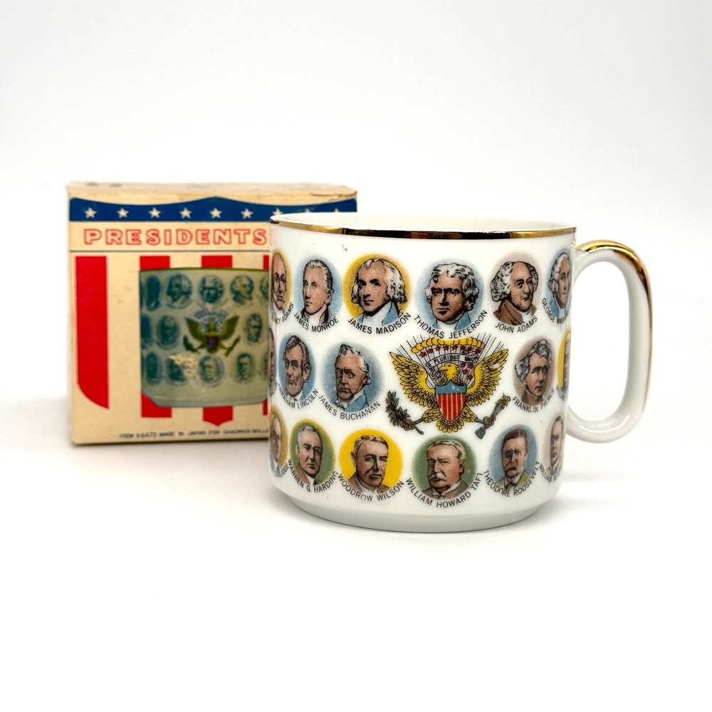 Vintage 1966 US Presidents Coffee Mug Chadwick Miller Japan Box Gold Trim